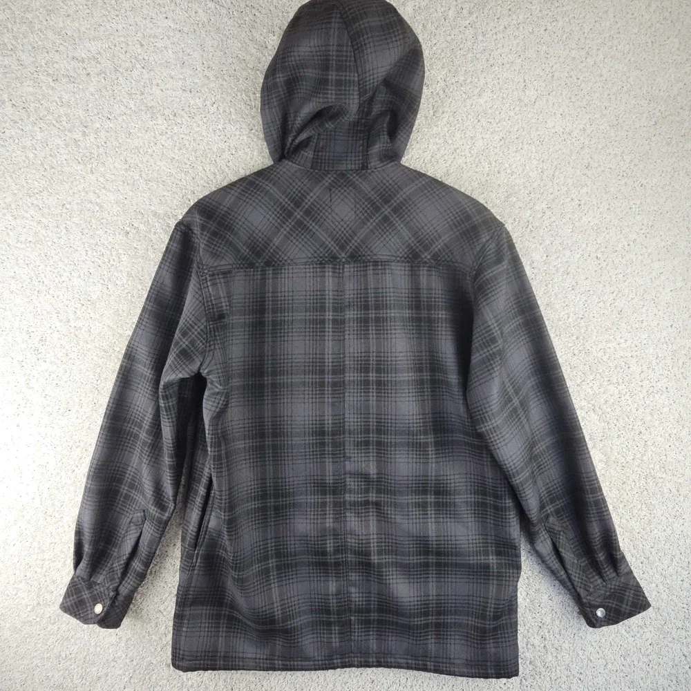 Dickies Hooded Jacket Gray Plaid Fleece Lined Flannel Hooded Snap Mens Medium